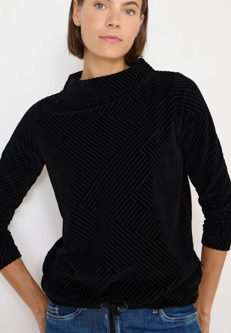 Strukturshirt mit Funnelneck black