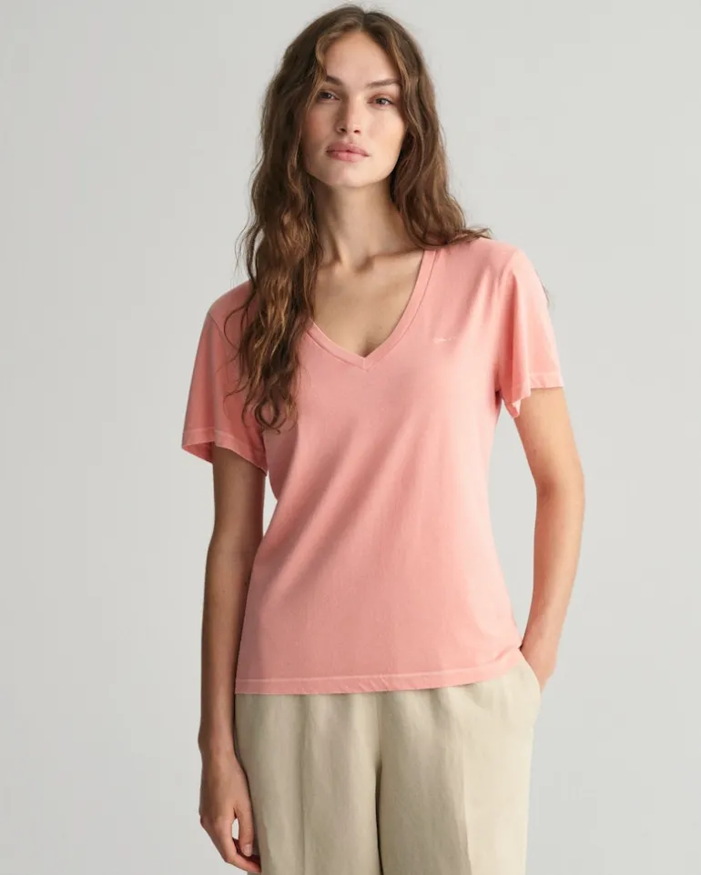 Sunfaded V-Neck T-Shirt peachy pink