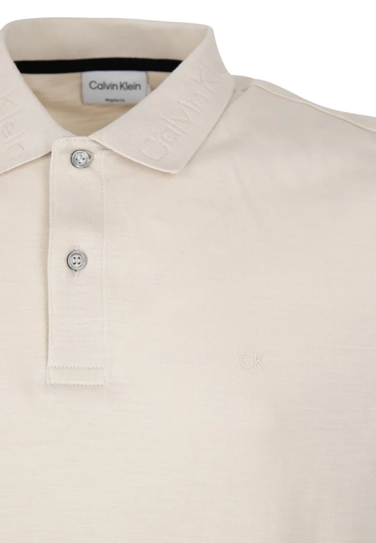 SUPIMA SLUB LOGO COLLAR POLO stony beige