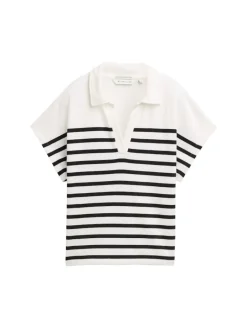 Sweatshirt in Polo-Optik offwhite navy stripe
