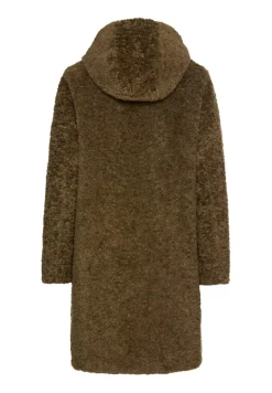Teddy Mantel mit Kapuze dark khaki