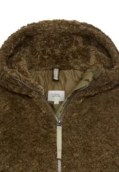 Teddy Mantel mit Kapuze dark khaki