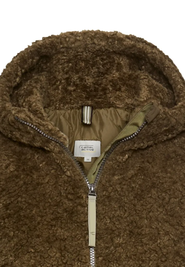 Teddy Mantel mit Kapuze dark khaki