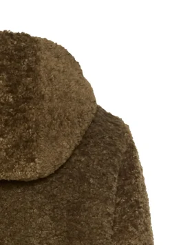 Teddy Mantel mit Kapuze dark khaki