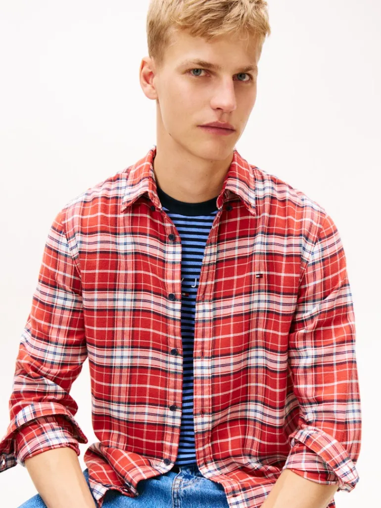 TJM REG FLANNEL CHECK SHIRT EXT terracotta red-big check