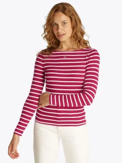 TJW BOAT NECK TOP LS brilliant berry - stripe