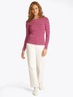 TJW BOAT NECK TOP LS brilliant berry - stripe