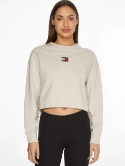 TJW BXY CROP BADGE DRAWSTR CREW stony beige