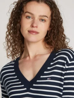 TJW ESSENTIAL VNECK SWEATER EXT navy - white stripe