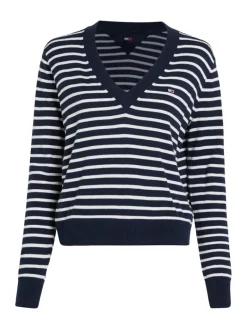 TJW ESSENTIAL VNECK SWEATER EXT navy - white stripe