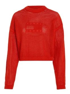 TJW OPEN STITCH FLAG SWEATER deep crimson