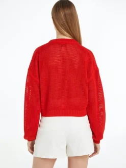 TJW OPEN STITCH FLAG SWEATER deep crimson
