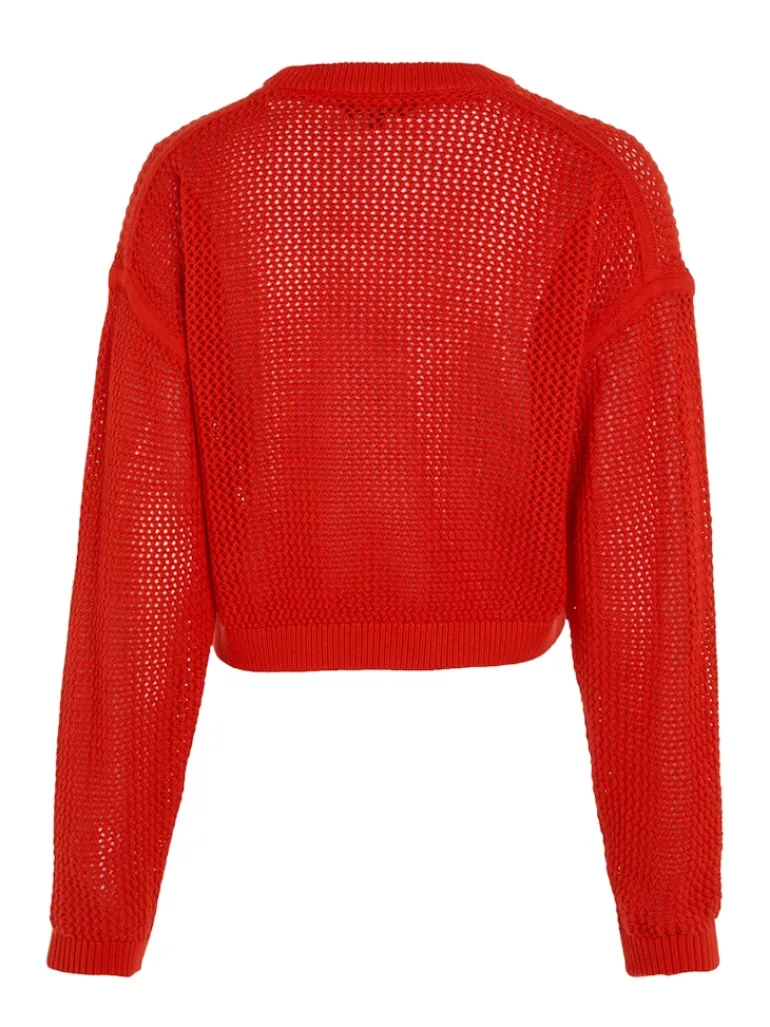 TJW OPEN STITCH FLAG SWEATER deep crimson
