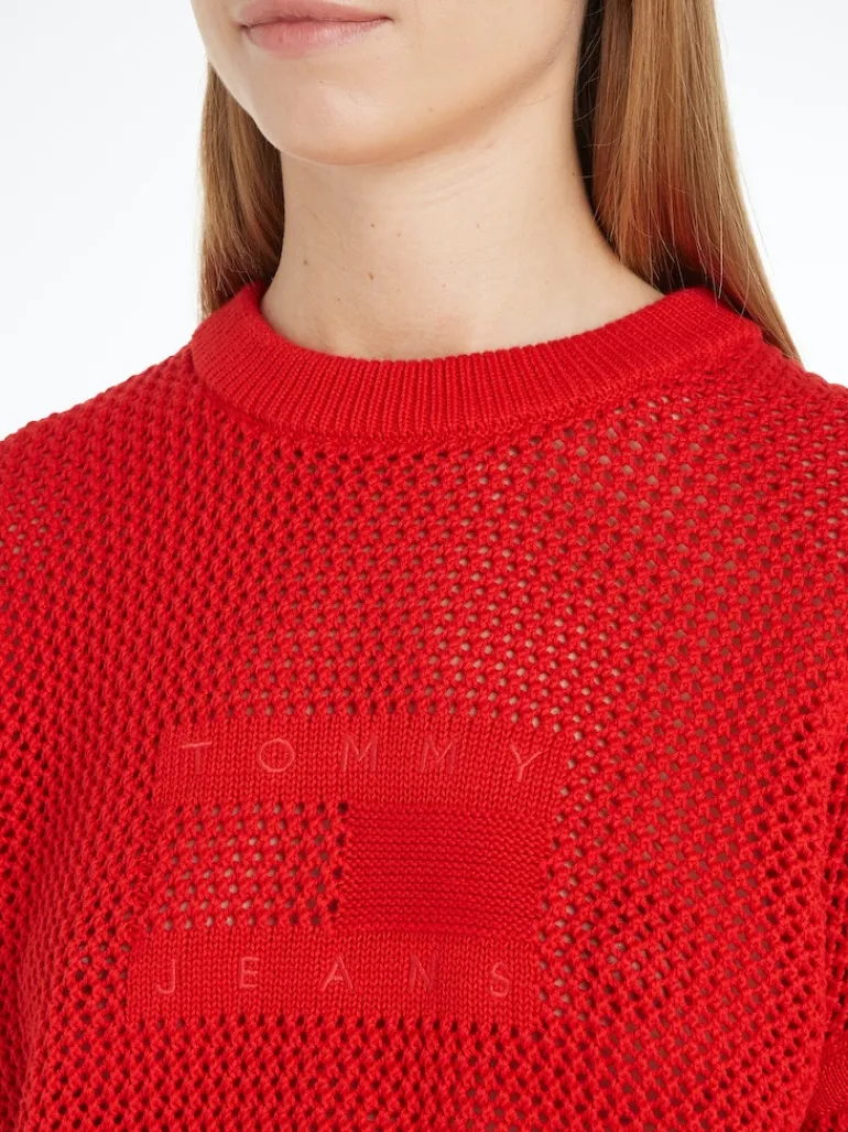 TJW OPEN STITCH FLAG SWEATER deep crimson