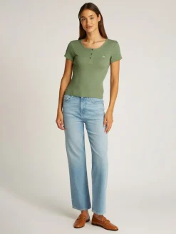 TJW SLIM BUTTON RIB C-NECK SS aruba green