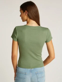 TJW SLIM BUTTON RIB C-NECK SS aruba green