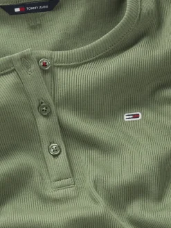 TJW SLIM BUTTON RIB C-NECK SS aruba green