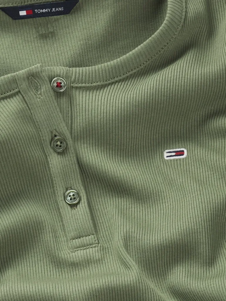 TJW SLIM BUTTON RIB C-NECK SS aruba green