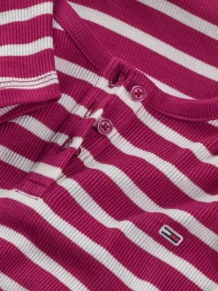 TJW SLIM BUTTON RIB C-NECK SS brilliant berry - stripe