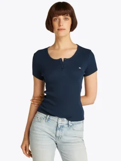 TJW SLIM BUTTON RIB C-NECK SS dark night navy