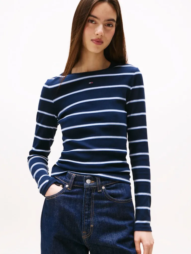 TJW SLIM ESSENTIAL RIB LS dark night navy - stripe