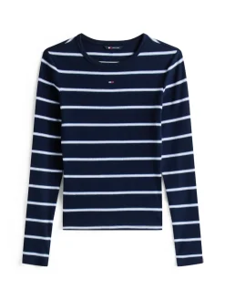 TJW SLIM ESSENTIAL RIB LS dark night navy - stripe
