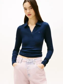TJW SLIM ESSENTIAL RIB LS POLO dark night navy