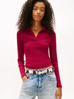 TJW SLIM ESSENTIAL RIB LS POLO lavish cerise