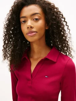 TJW SLIM ESSENTIAL RIB LS POLO lavish cerise