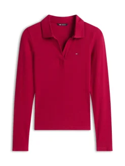 TJW SLIM ESSENTIAL RIB LS POLO lavish cerise