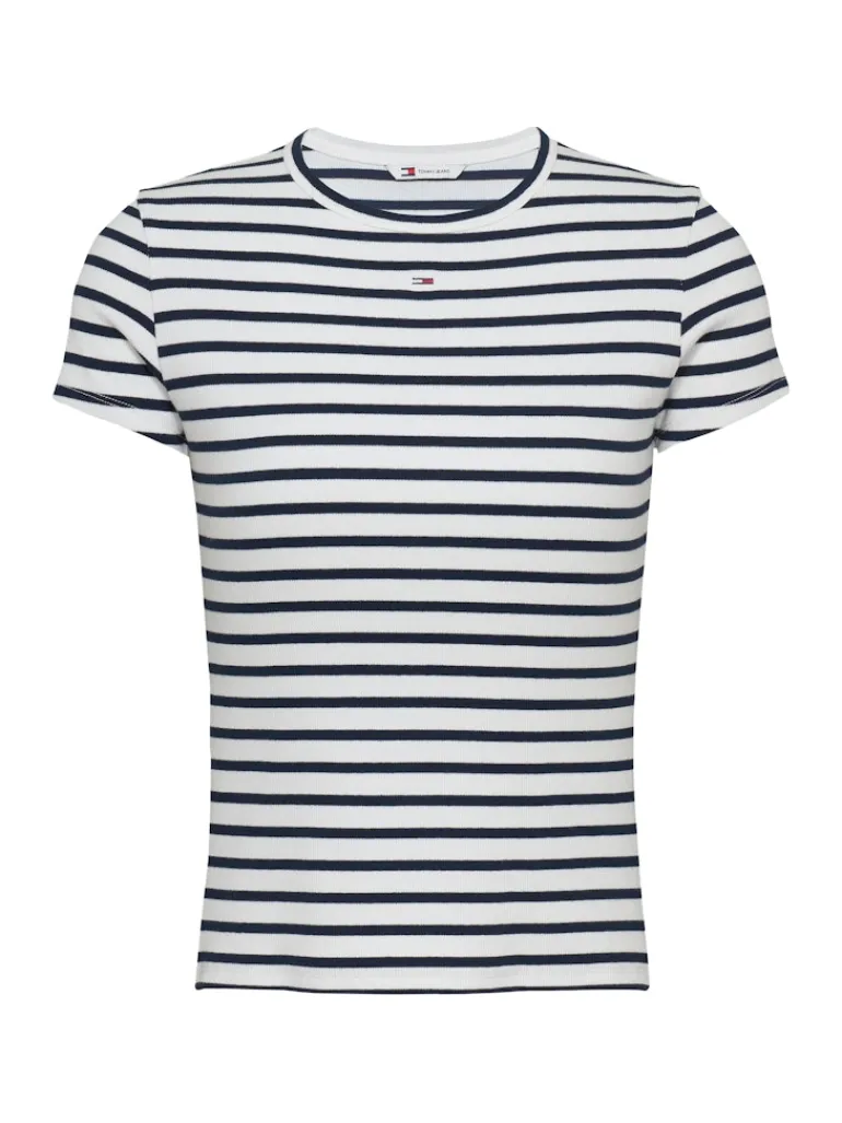 TJW SLIM ESSENTIAL RIB SS EXT ecru - navy stripe