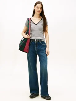 TJW SLIM ESSENTIAL RIB V SS black- ecru stripe