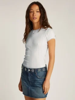 TJW SLIM POINTELLE RIB TEE ecru
