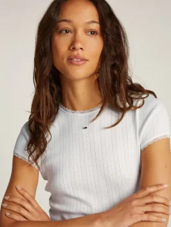 TJW SLIM POINTELLE RIB TEE ecru
