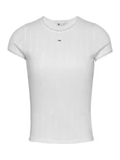 TJW SLIM POINTELLE RIB TEE ecru