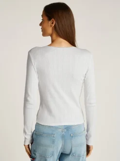 TJW SLIM POINTELLE RIB TEE LS ecru