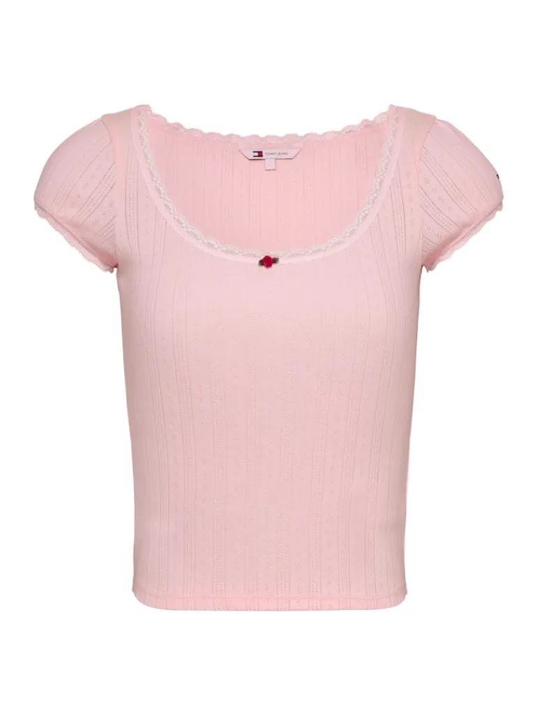 TJW SLIM SH POINTELLE SS TEE EXT precious pink