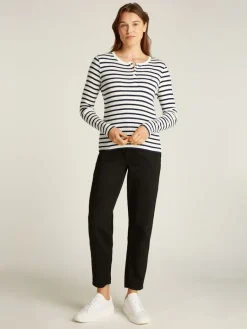 TJW SLM BUTTON RIB C-NECK LS EXT navy-white stripe
