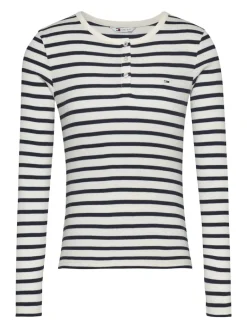 TJW SLM BUTTON RIB C-NECK LS EXT navy-white stripe