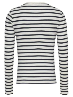 TJW SLM BUTTON RIB C-NECK LS EXT navy-white stripe