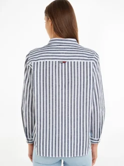 TJW STRIPED LINEN BLEND BF SHIRT twilight navy - stripe