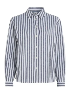 TJW STRIPED LINEN BLEND BF SHIRT twilight navy - stripe