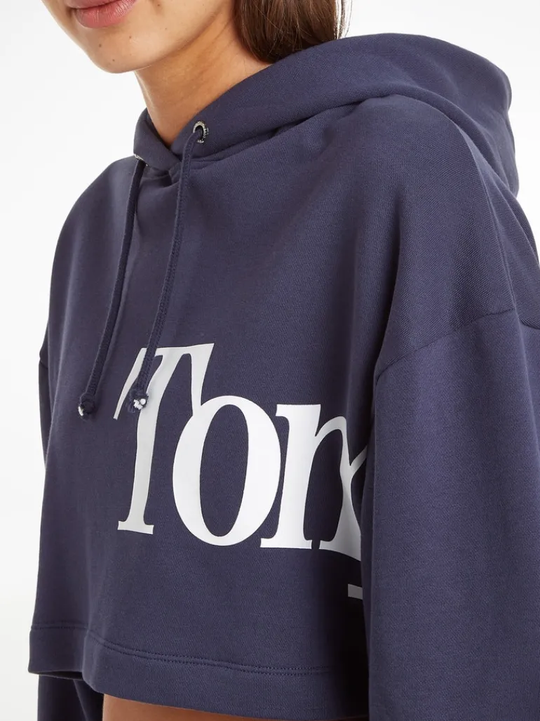 TJW SUPER CROP BOLD TOMMY HOODIE twilight navy