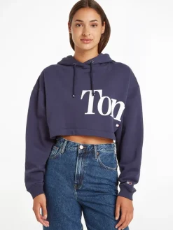 TJW SUPER CROP BOLD TOMMY HOODIE twilight navy