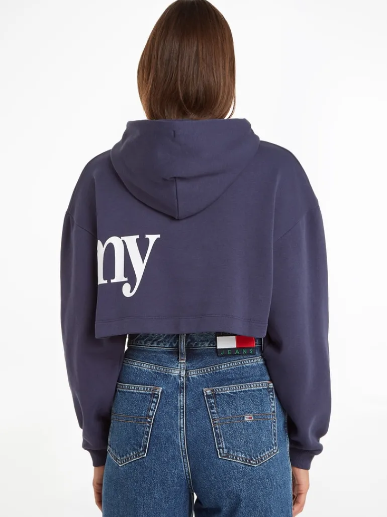 TJW SUPER CROP BOLD TOMMY HOODIE twilight navy