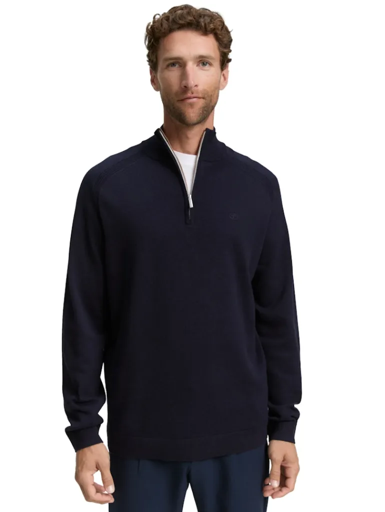 Troyer Strickpullover mit Logo-Stickerei knitted navy melange