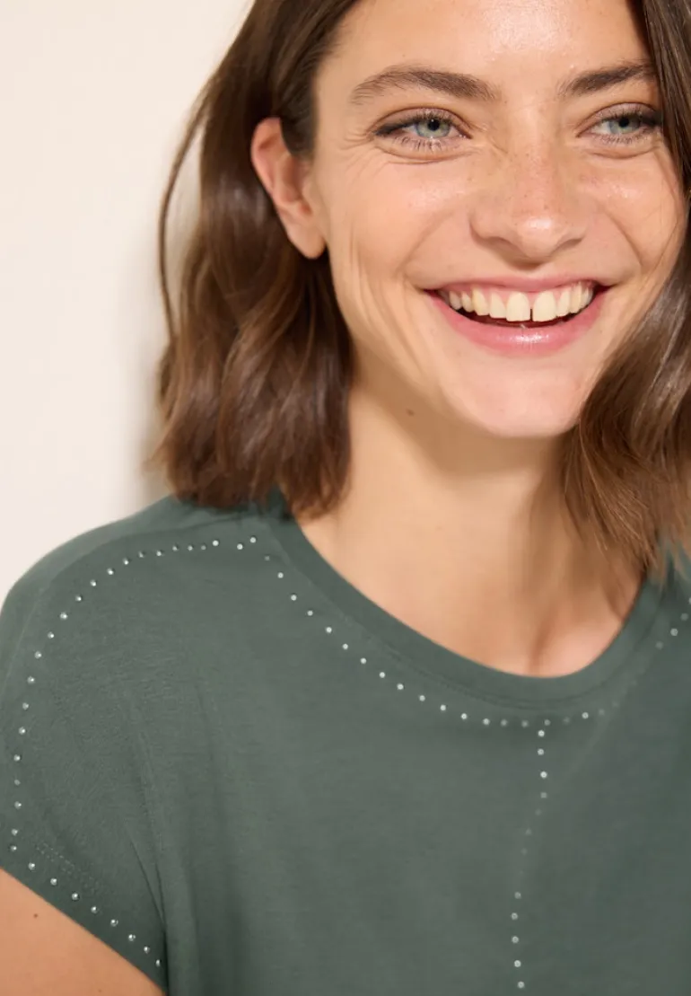 T-Shirt mit Dekosteinen dark balmy khaki