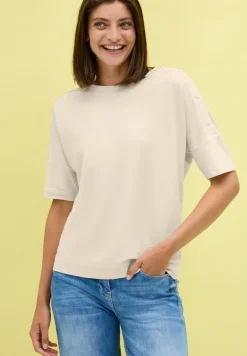 T-Shirt mit Knopfdetail light beige