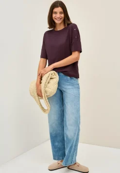 T-Shirt mit Knopfdetail mulberry red