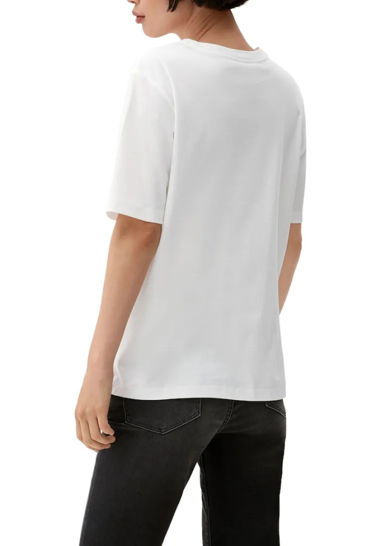 T-Shirt mit Logostickerei creme